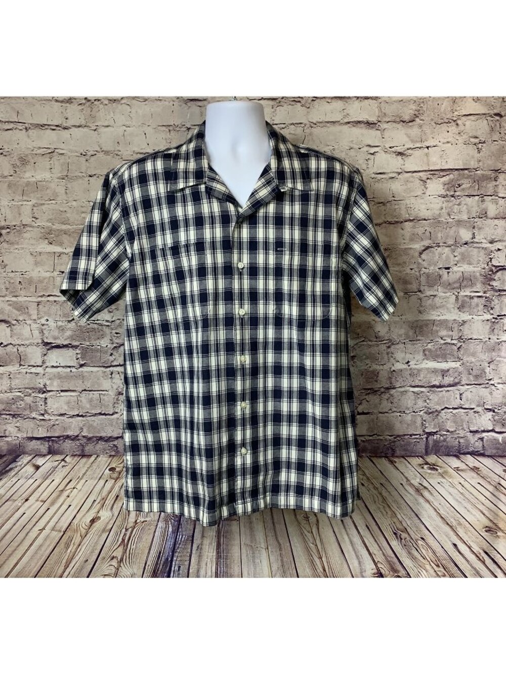 Tommy Hilfiger Blue Plaid Button Front Short Sleeve Shirt